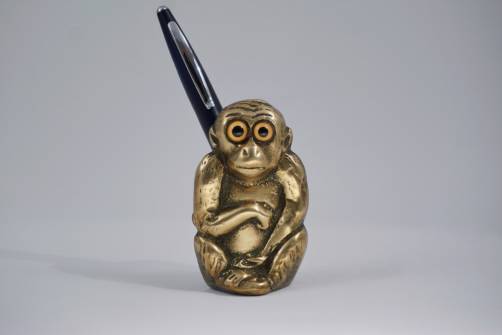 Brass monkey pen/brush/toothpick holder, 1920`s ca, English